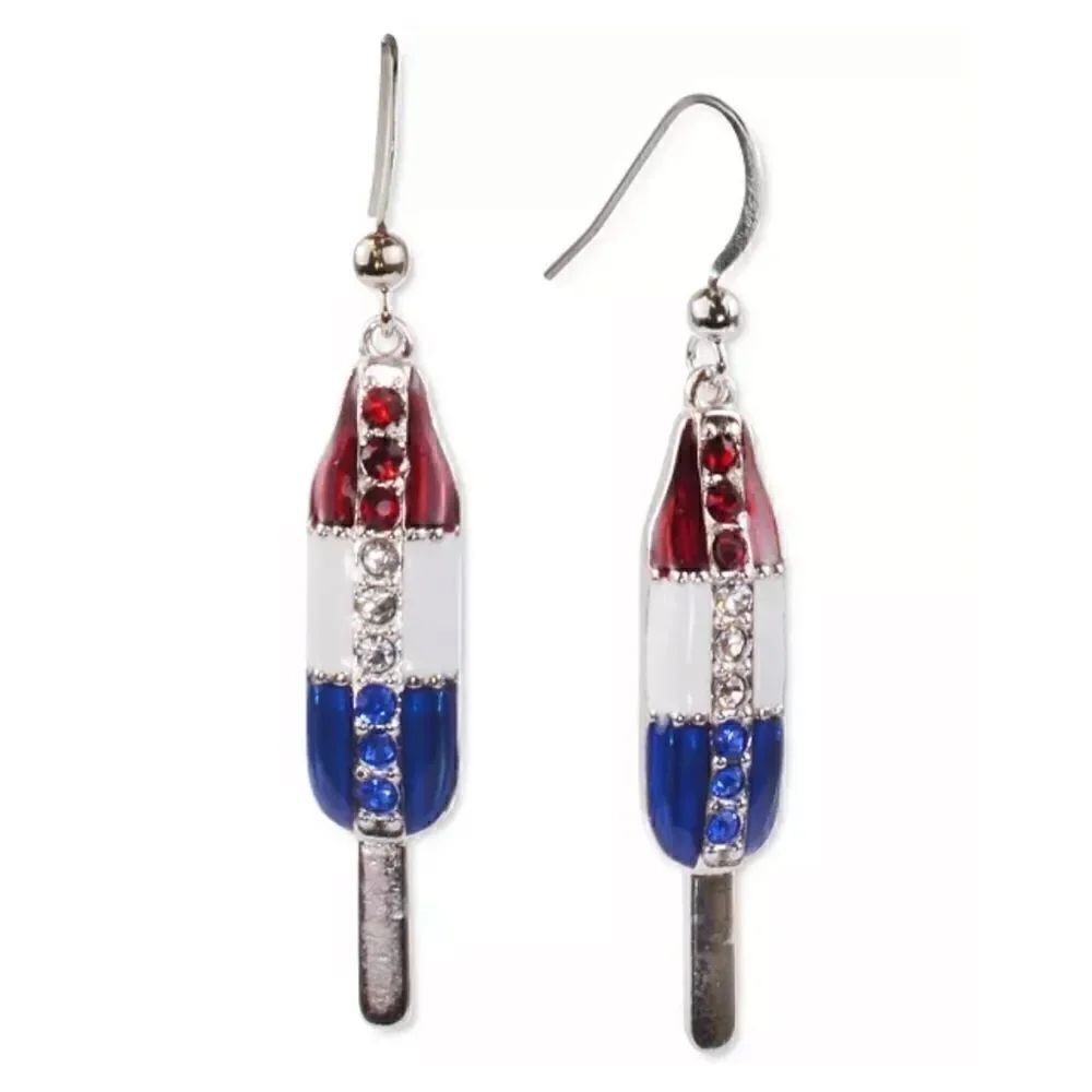 Charter Club Holiday Lane Silver-tone Red White & Blue Pave Popsicle Earrings